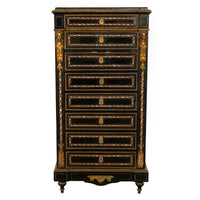 Antique French Napoleon III Mother-Of-Pearl Inlaid Ormolu Marble Top Secretaire Desk Chest 1860