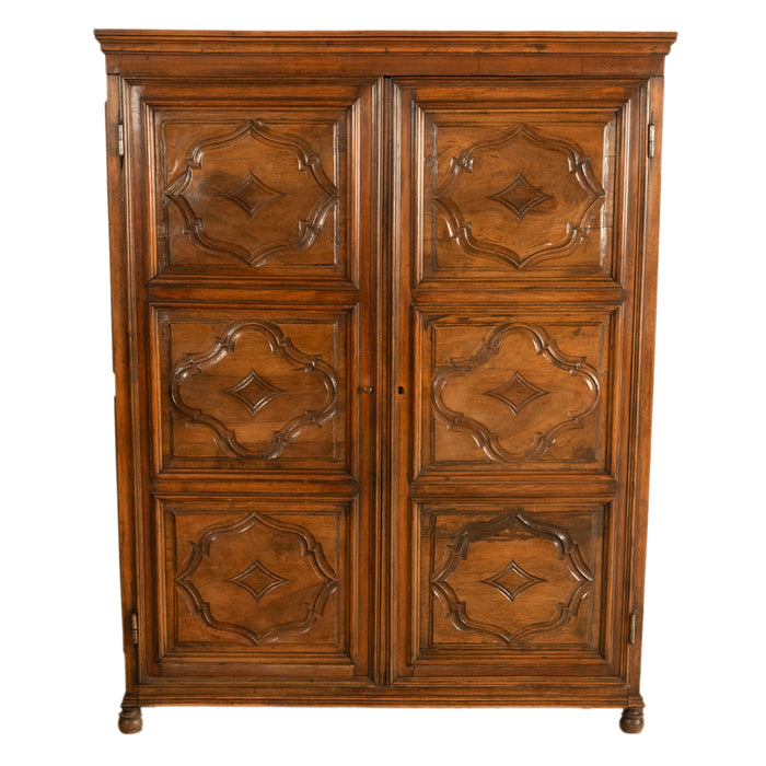 Antique 18th Century French Carved Walnut 2 Door Bonnetiere Armoire Cabinet 1780