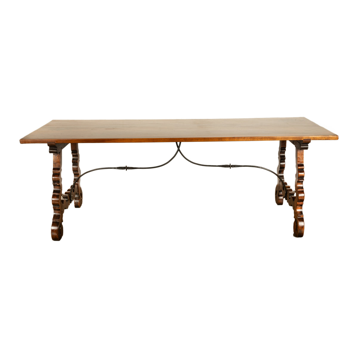 Antique 18th Century Spanish Walnut & Iron Dining Refectory Trestle Table 1780