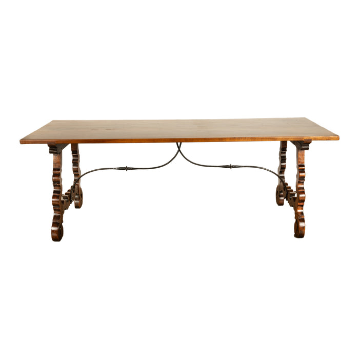 Antique 18th Century Spanish Walnut & Iron Dining Refectory Trestle Table 1780