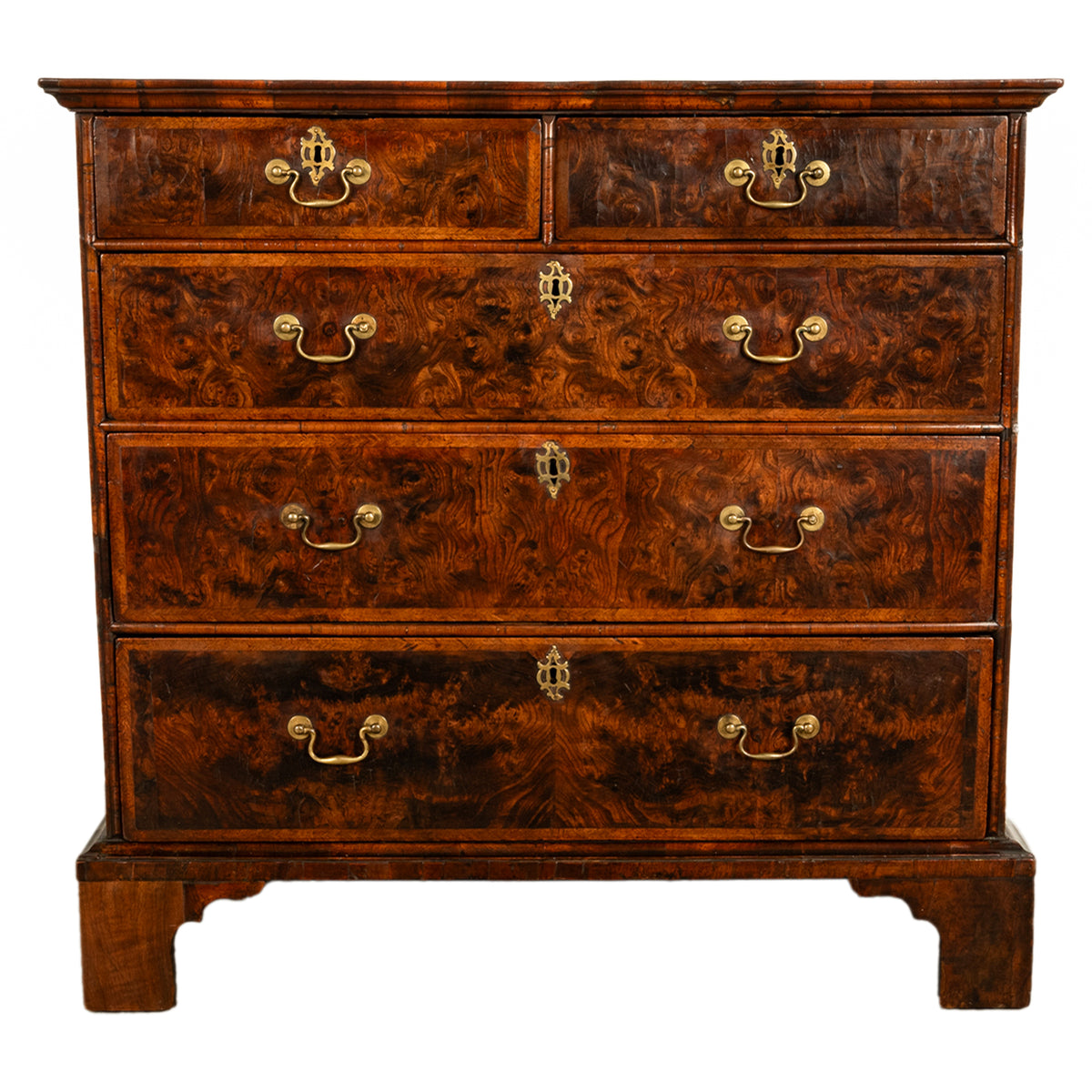 Antique 18th Century English George II Burl Elm Chest of Drawers Dresser 1750