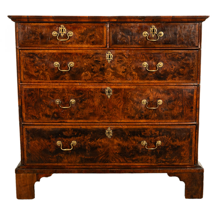 Antique 18th Century English George II Burl Elm Chest of Drawers Dresser 1750