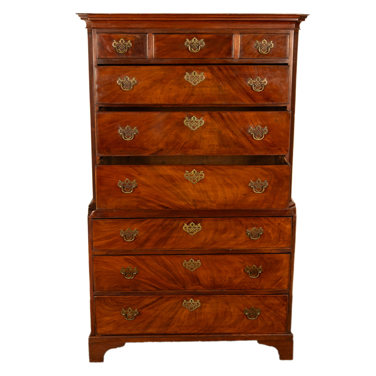 Antique 18th Century Georgian Flame Mahogany Chest on Chest Highboy Dresser 1780