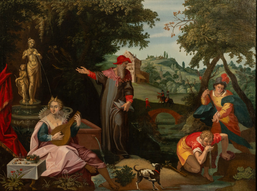 16th Century German Renaissance Allegorical Oil Painting Sexual Health Syphilis by Christoph Schwarz, Circa 1580