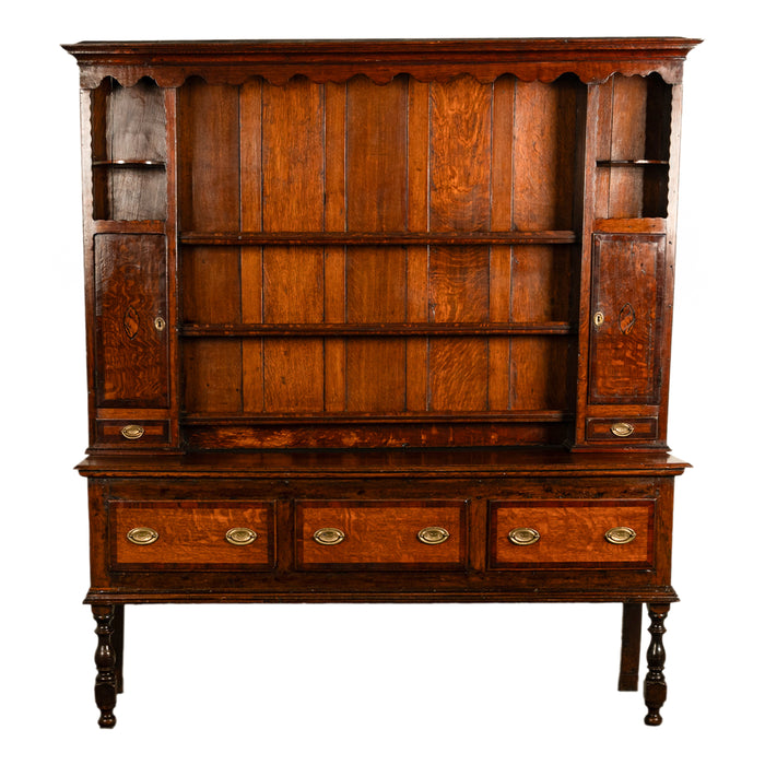 Antique Georgian Inlaid Oak Mahogany Welsh Lancashire Dresser Plate Rack 1790