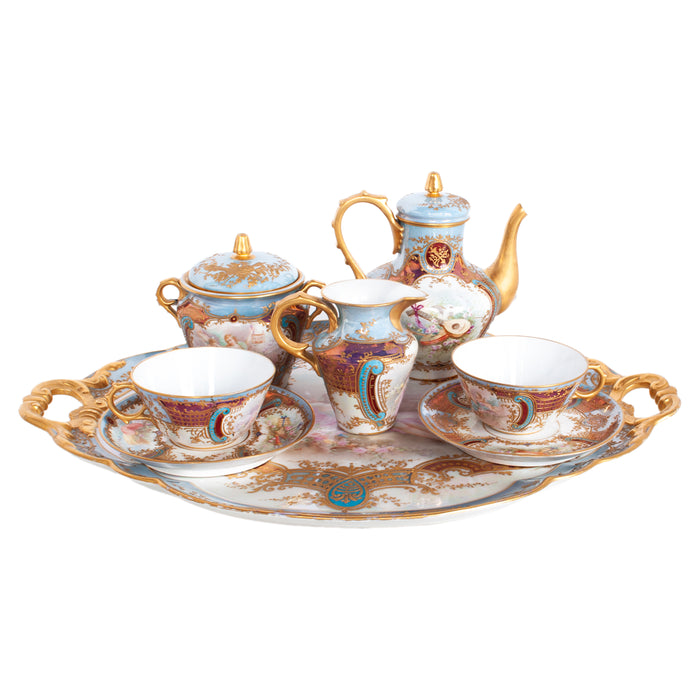 Antique French Sevres Handpainted & Gilded Porcelain Neoclassical 8 Piece Tete-a-Tete Tea Set 1900