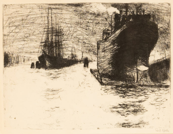 Important German Expressionist Etching Hamburg, Reiherstiegdock 1910 By Emil Nolde