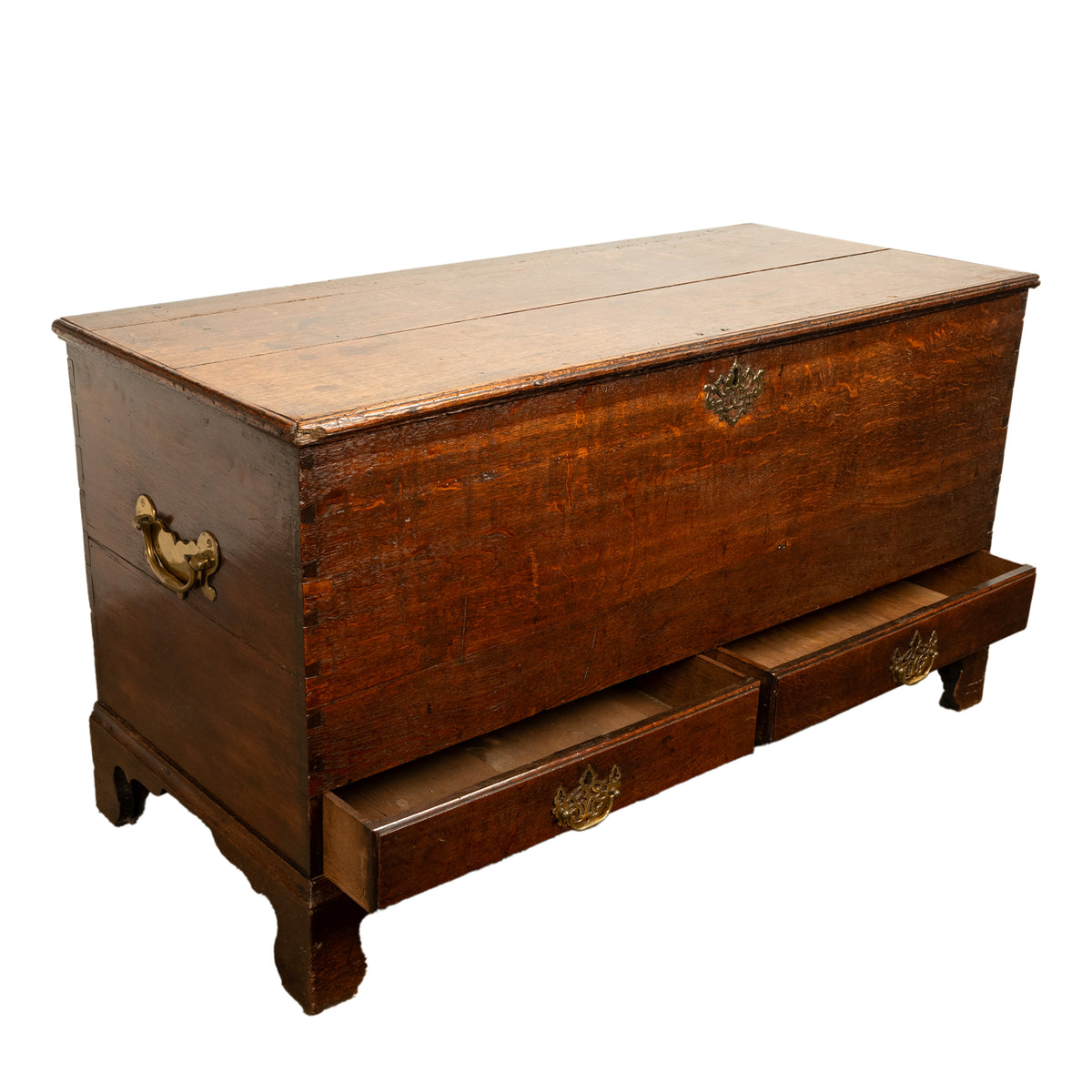 Antique George III Georgian Oak Dovetailed Mule Chest Coffer Drawers 1760