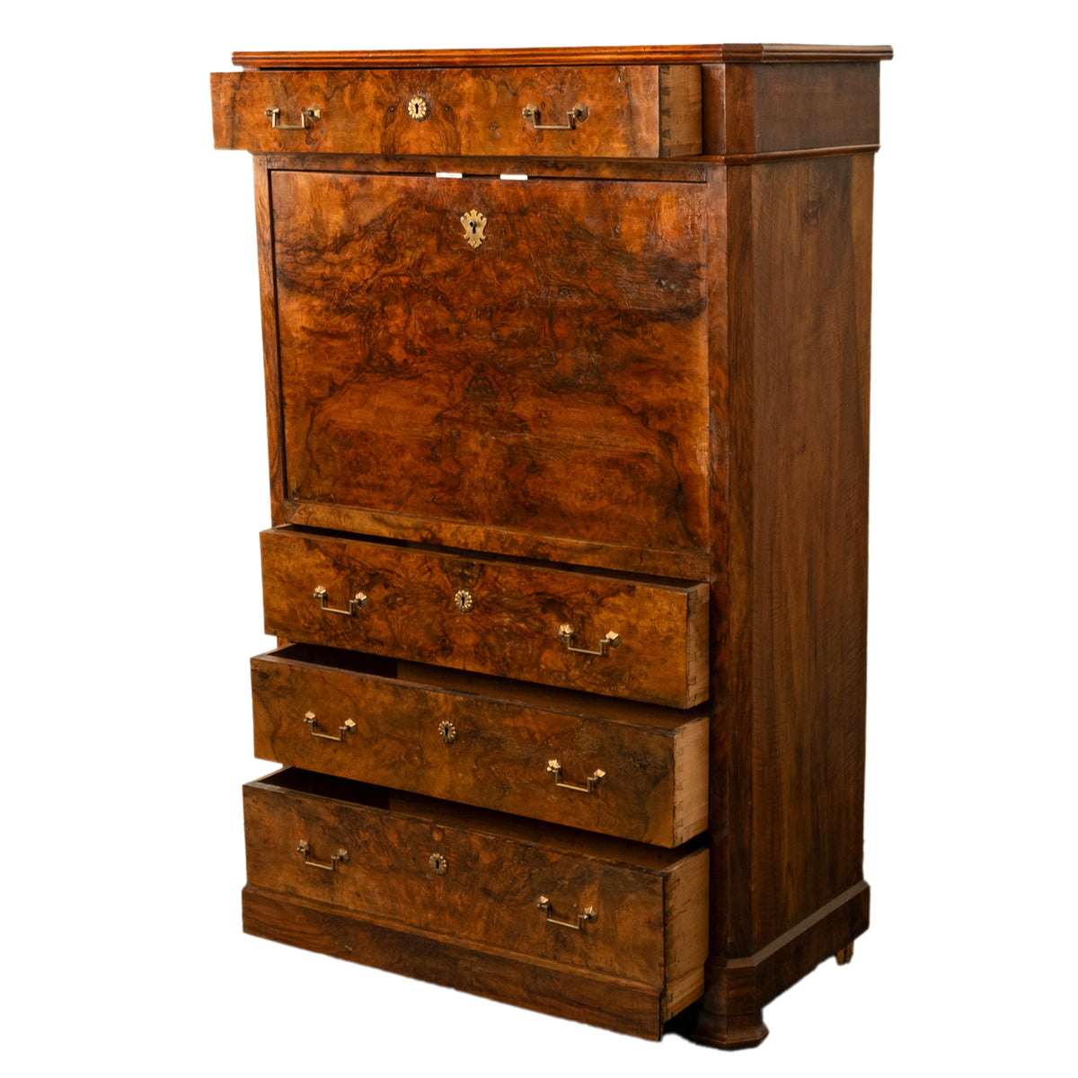 Antique French Charles X Classical Secrétaire à Abattant Desk Chest Walnut 1825