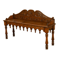 Antique English 19th Century Victorian Carved Oak Hall Window Seat Bench 1890