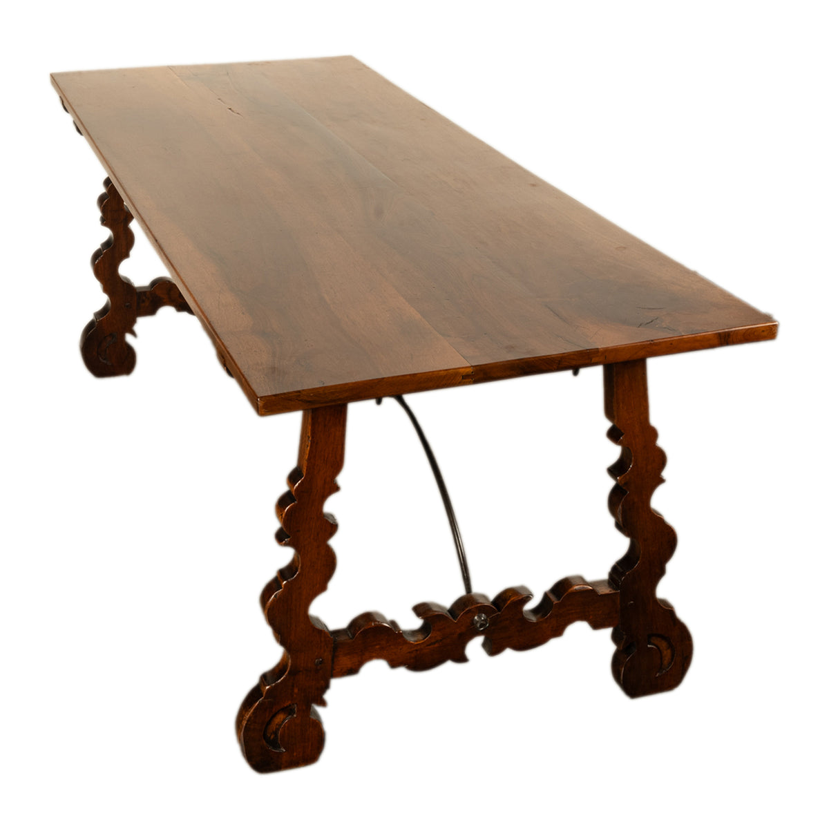 Antique 18th Century Spanish Walnut & Iron Dining Refectory Trestle Table 1780