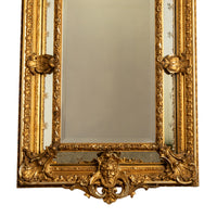 Antique French Giltwood Neoclassical Rococo Mirror Etched Stars Cherubs 1870