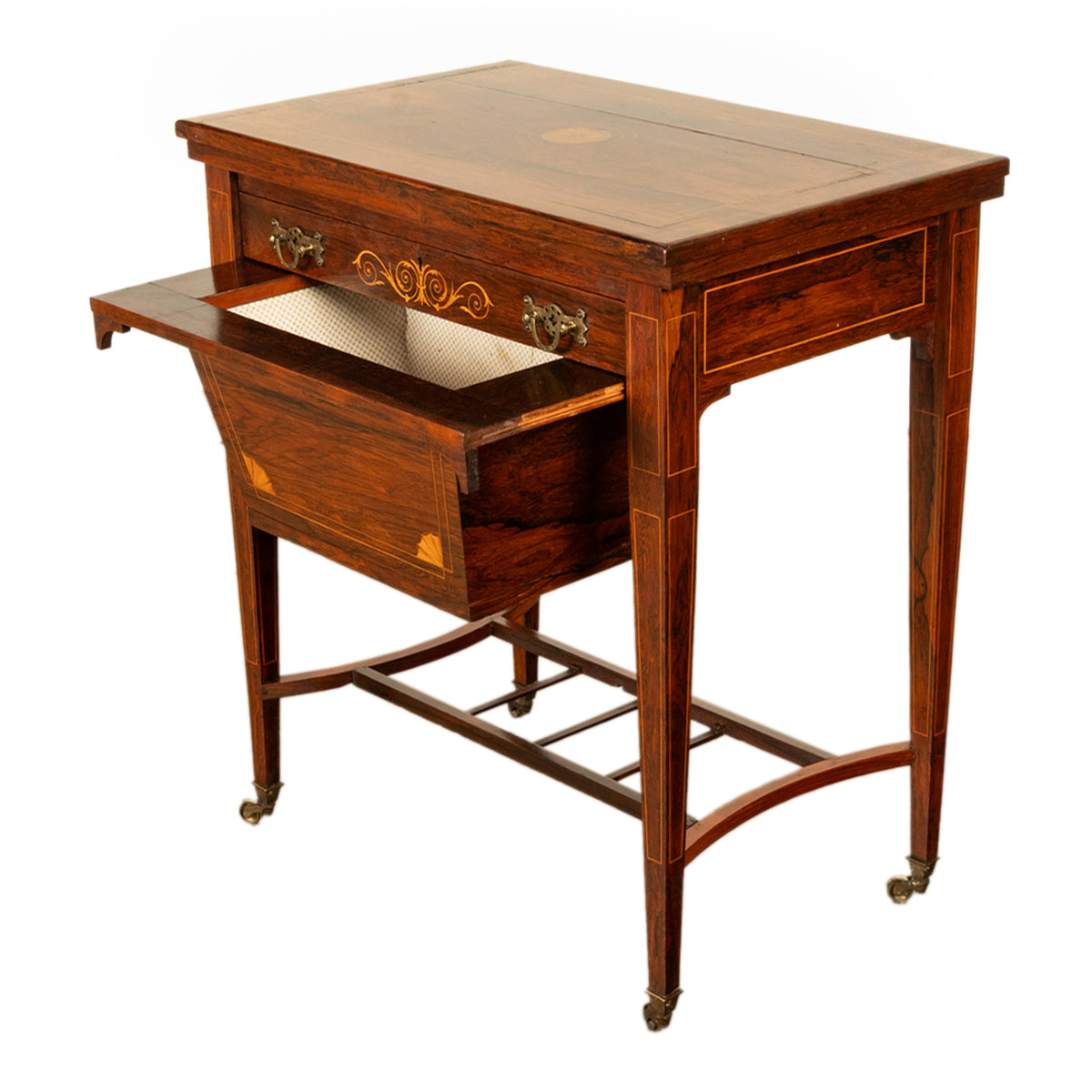 Antique Rosewood Regency Inlaid Chess Backgammon Cribbage Game Sewing Table 1890