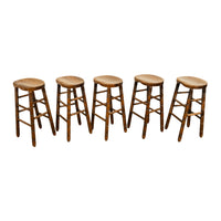 Antique Set of Five Antique Arts & Crafts Turned Elm Bar Sadle Seat Stools 1900