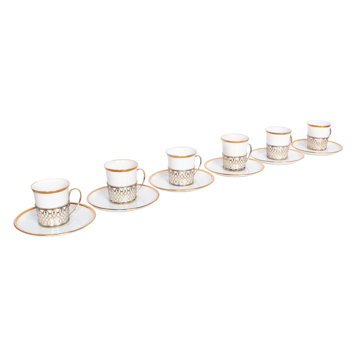 Antique Set of 6 Shelley China Demitasse Cups Saucers Sterling Silver Mappin Webb Birmingham 1919