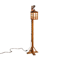 Antique Mission Arts Crafts Carved Oak Adjustable Floor Lamp Glass Lantern 1930