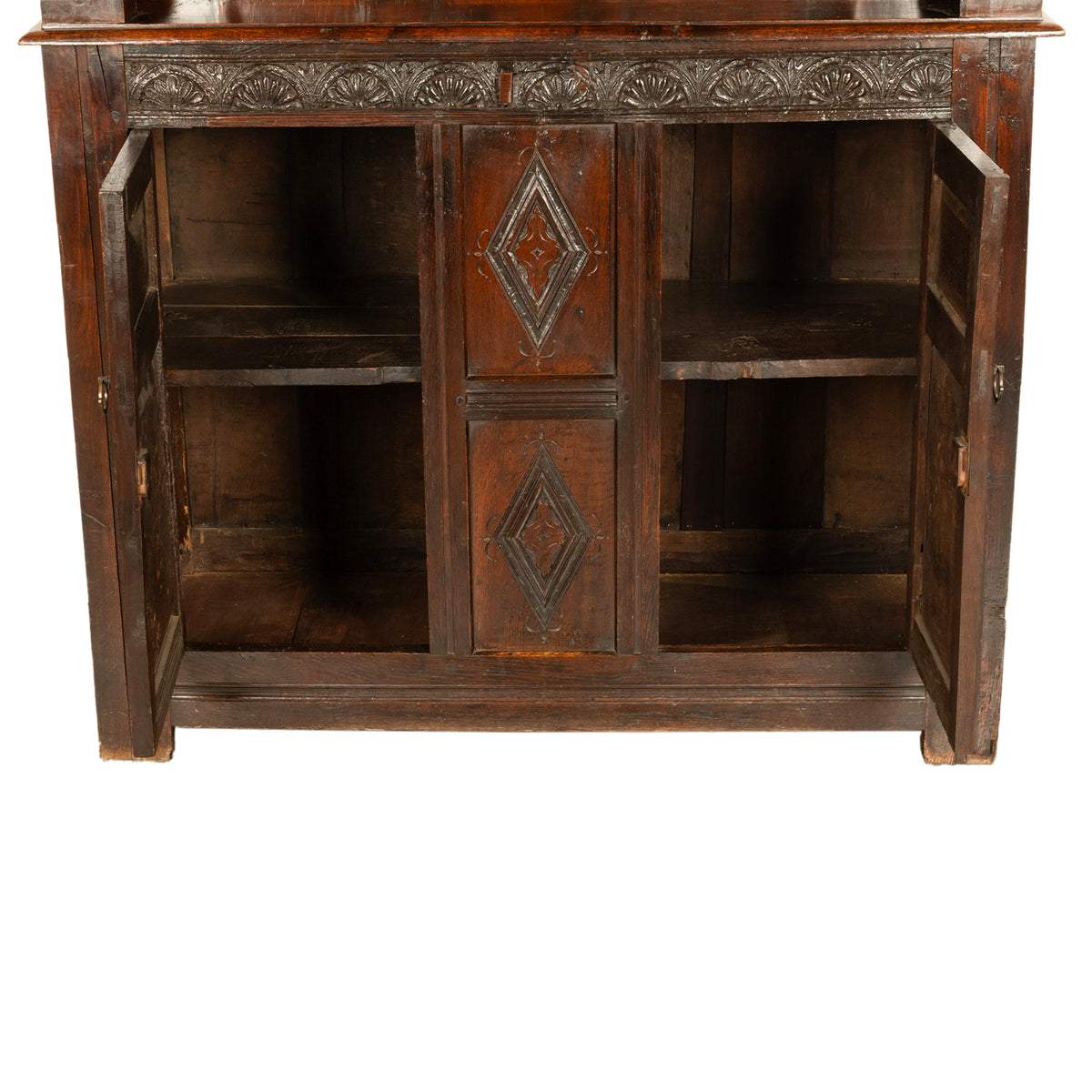 Antique English 17th Century Jacobean Charles I Carved Oak Court Cupboard Cabinet 1630