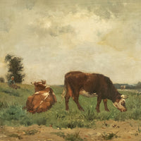 Antique French Oil on Canvas Painting Barbizon School Landscape Cows by Victor Jean Binet 1875