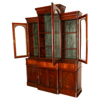 Antique 19th Century Large Breakfront Flame Mahogany Bookcase Bibliotheque 1850