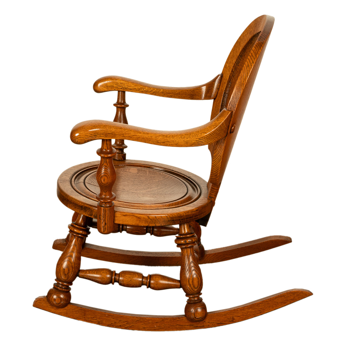 Antique American George Arndt Arts Crafts Oak Ben Franklin Rocking Chair NY 1900