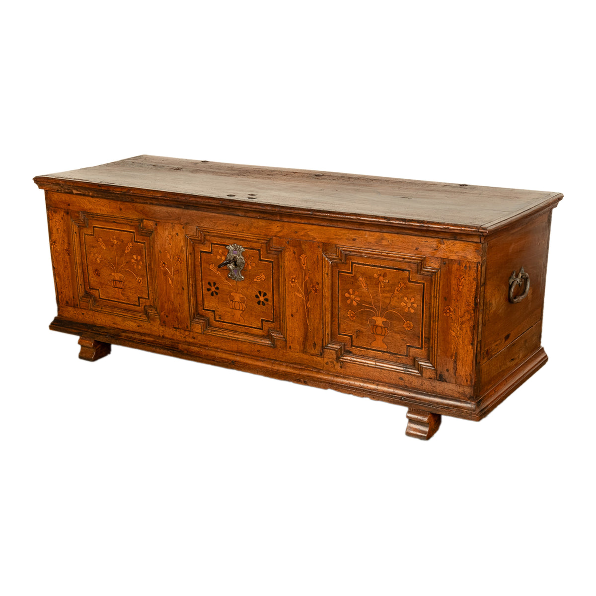 Antique German Baroque Inlaid Marquetry Dowry Chest Coffer Trunk Seat Bench 1700