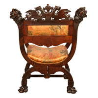 Antique Italian Hand Carved Walnut Renaissance Dragon & Knight Throne Chair 1880