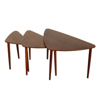 Danish Teak Mid Century Modern 'Guitar Pick' set of 3 Nesting Tables by Mogens Kold Mobelfabrik 1960s