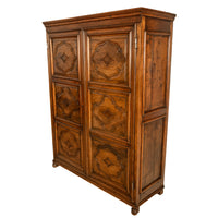 Antique 18th Century French Carved Walnut 2 Door Bonnetiere Armoire Cabinet 1780