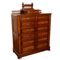 Antique American Burl Walnut Lock Side Eastlake Highboy Chest of Drawers 1870