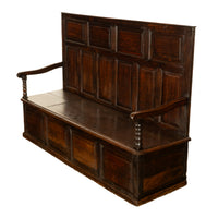 Antique 18th Century Georgian Oak Paneled Box Pub Tavern Settle Bench 1750