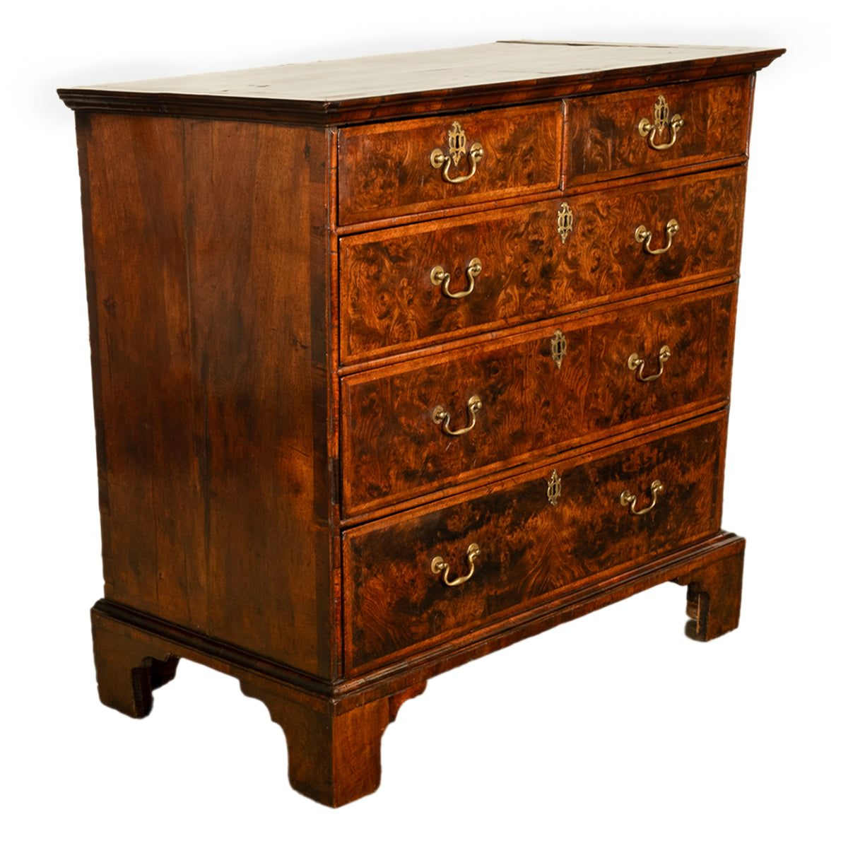 Antique 18th Century English George II Burl Elm Chest of Drawers Dresser 1750