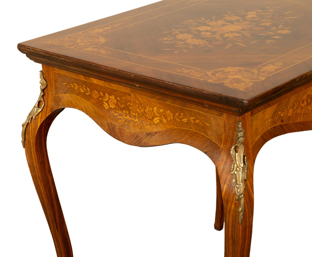 Antique Louis XV Ormolu Mounted Inlaid Marquetry Rosewood Center Side Table 1890