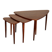 Danish Teak Mid Century Modern 'Guitar Pick' set of 3 Nesting Tables by Mogens Kold Mobelfabrik 1960s