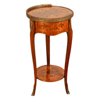 Antique French Louis XV Walnut & Ormolu Marquetry Circular Side Table Stand 1890