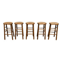 Antique Set of Five Antique Arts & Crafts Turned Elm Bar Sadle Seat Stools 1900