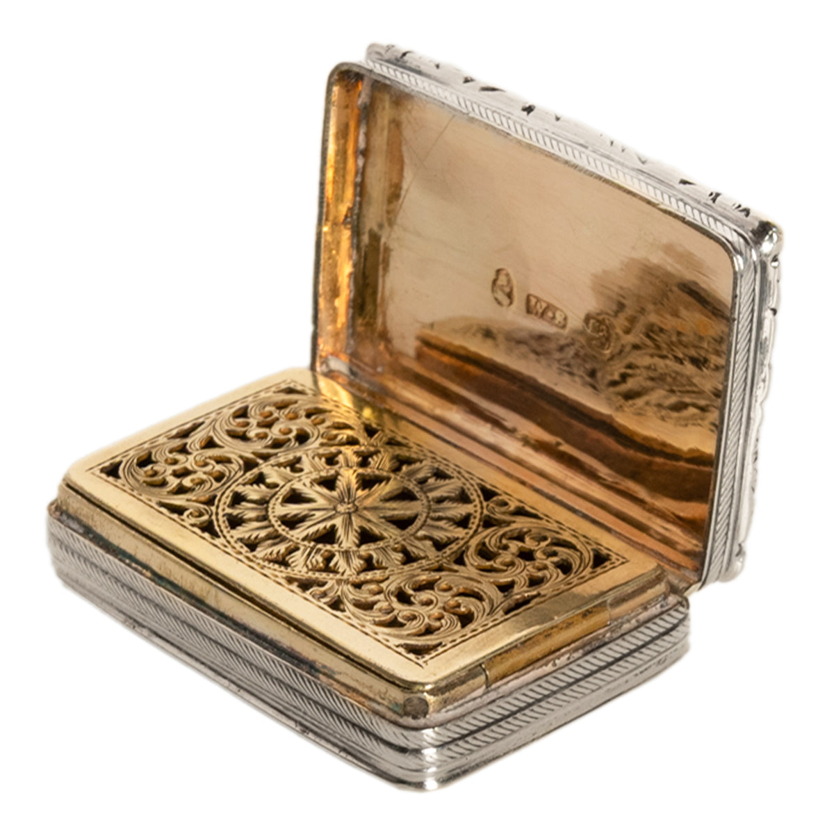 Antique Georgian Sterling Silver Gilt Vinaigrette Birmingham William Simpson, 1826