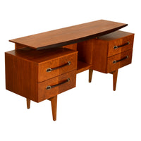 Vintage Danish Mid Century Modern Teak Four Drawer Desk with Floating Top 1965