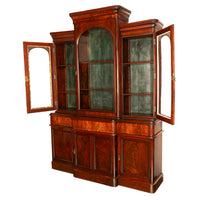 Antique 19th Century Large Breakfront Flame Mahogany Bookcase Bibliotheque 1850