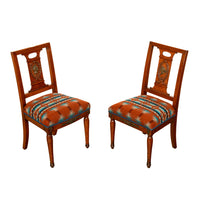Pair Antique French Restauration His & Hers Greco-Roman Chairs Pendleton Fabric