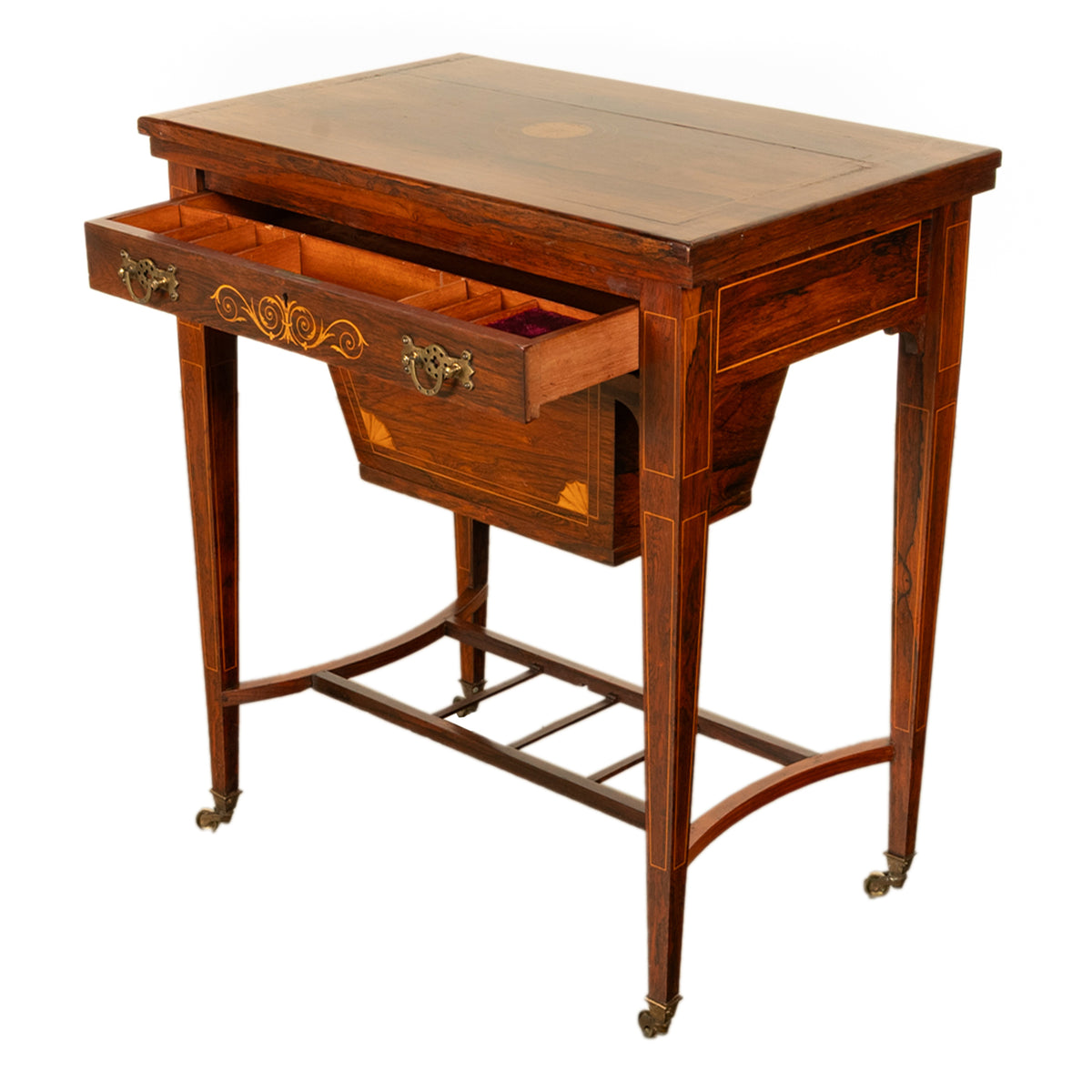 Antique Rosewood Regency Inlaid Chess Backgammon Cribbage Game Sewing Table 1890