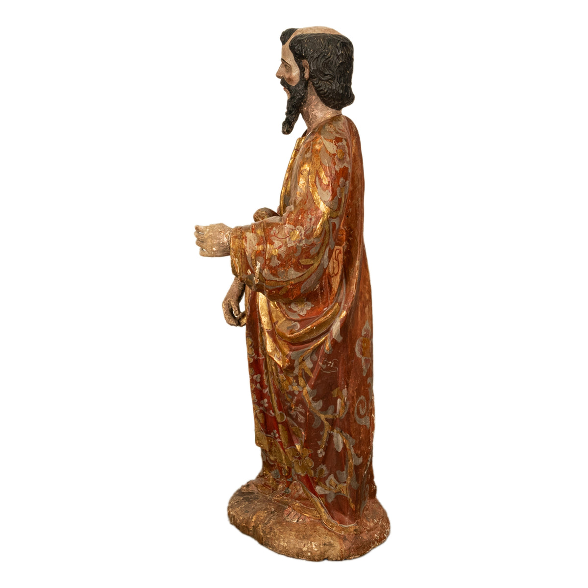 Antique 18th Century Spanish Colonial Lifesize Saint Paul Carved Estofado Statue Santo 1750