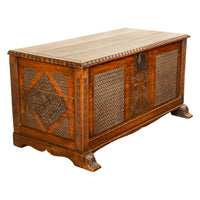 Antique French Gothic Revival Carved Oak Dowry Coffer Chest Bench Seat 1820