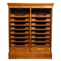 Antique American Oak Double Tambour Roll Top 16 Drawer Filing Cabinet 1910