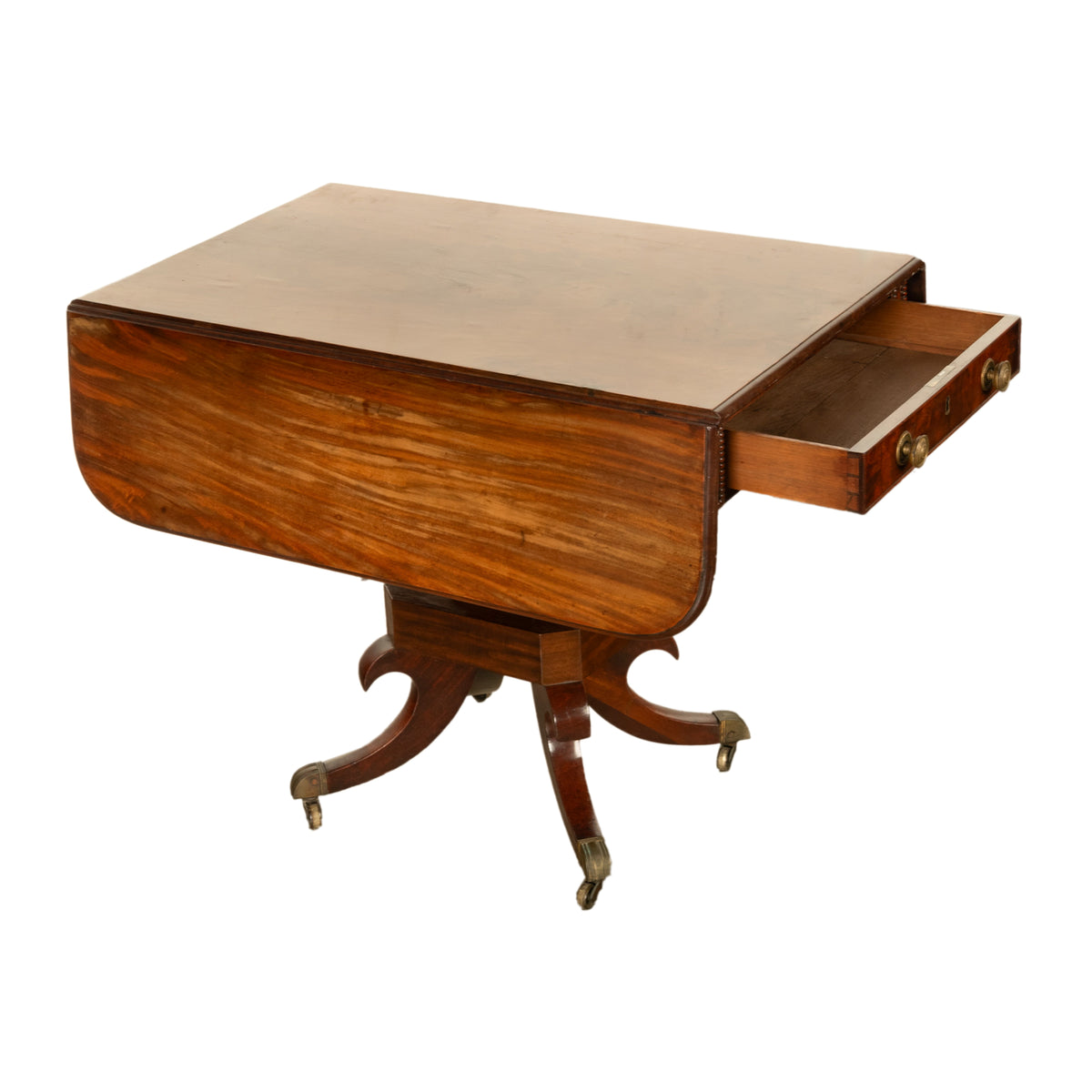 Antique Regency Mahogany Drop Leaf Twin Drawer Pembroke or Library Table 1810