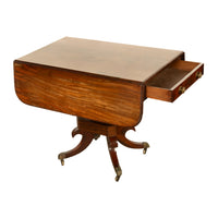 Antique Regency Mahogany Drop Leaf Twin Drawer Pembroke or Library Table 1810