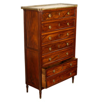 Tall Antique 19thC French Louis XVI Semainier Mahogany Marble Chest Drawers 1880