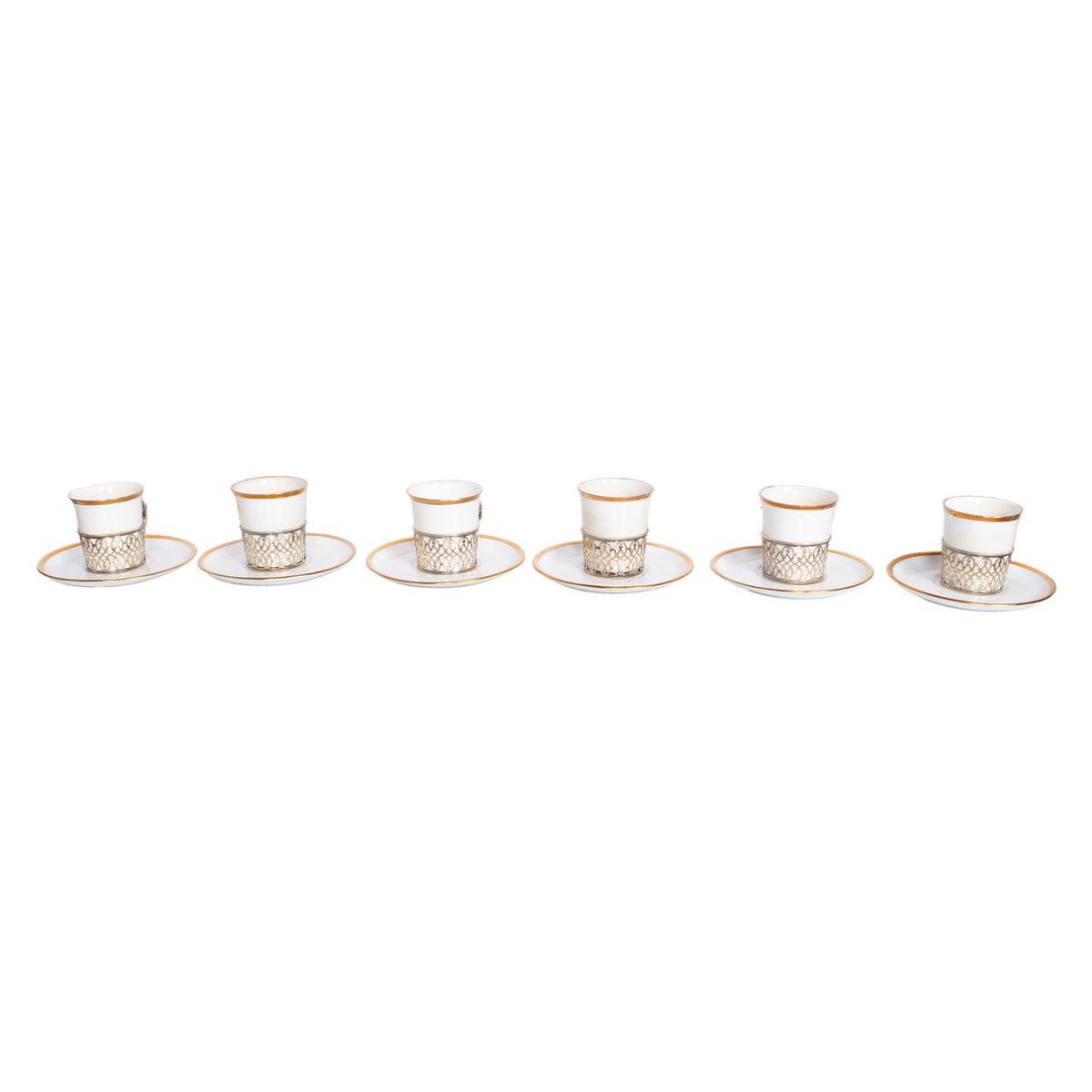 Antique Set of 6 Shelley China Demitasse Cups Saucers Sterling Silver Mappin Webb Birmingham 1919