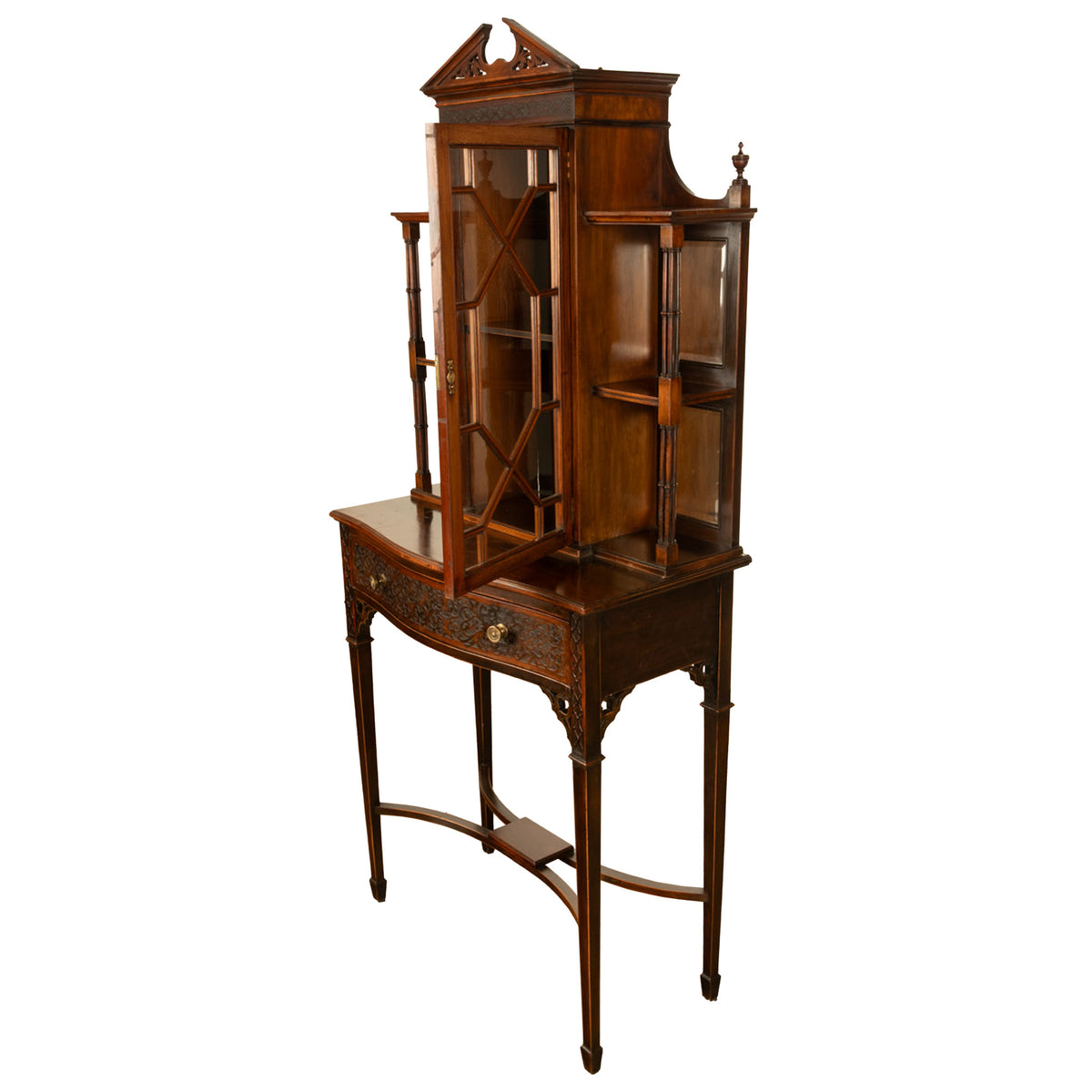 Antique Chippendale Mahogany Carved Display Case Cabinet Vitrine on Stand 1895
