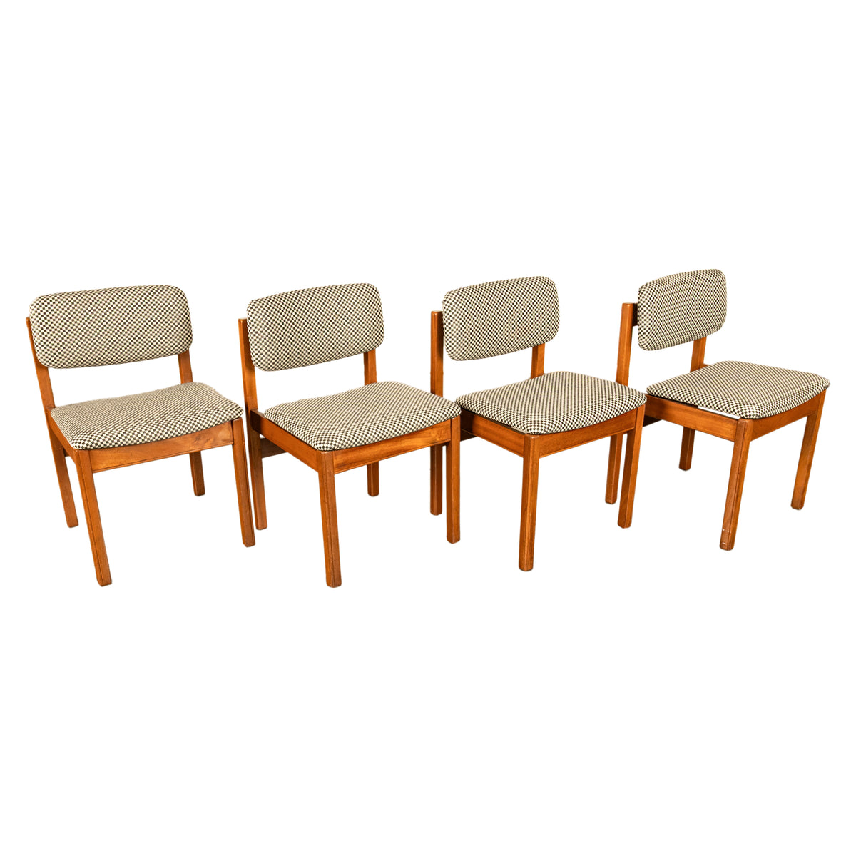 Mid Century Modern Danish Jens Risom Set 4 Teak Dining Chairs 1960 Newly Re-upholstered