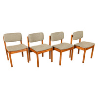 Mid Century Modern Danish Jens Risom Set 4 Teak Dining Chairs 1960 Newly Re-upholstered